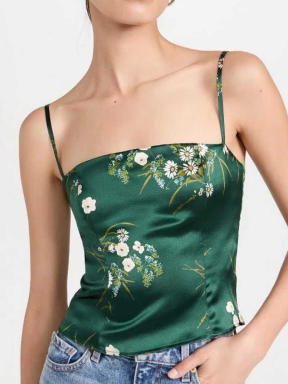 Reformation Overland Silk Top (Green) - Size 0